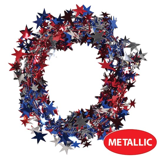 Beistle 25ft. Red, Silver & Blue Gleam 'N Flex Star Garlands, 2ct.